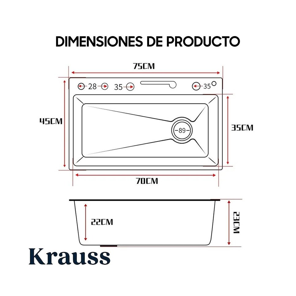 Fregadero Krauss de 1 Pozo Con Accesorios KRAUSS DIG NEG