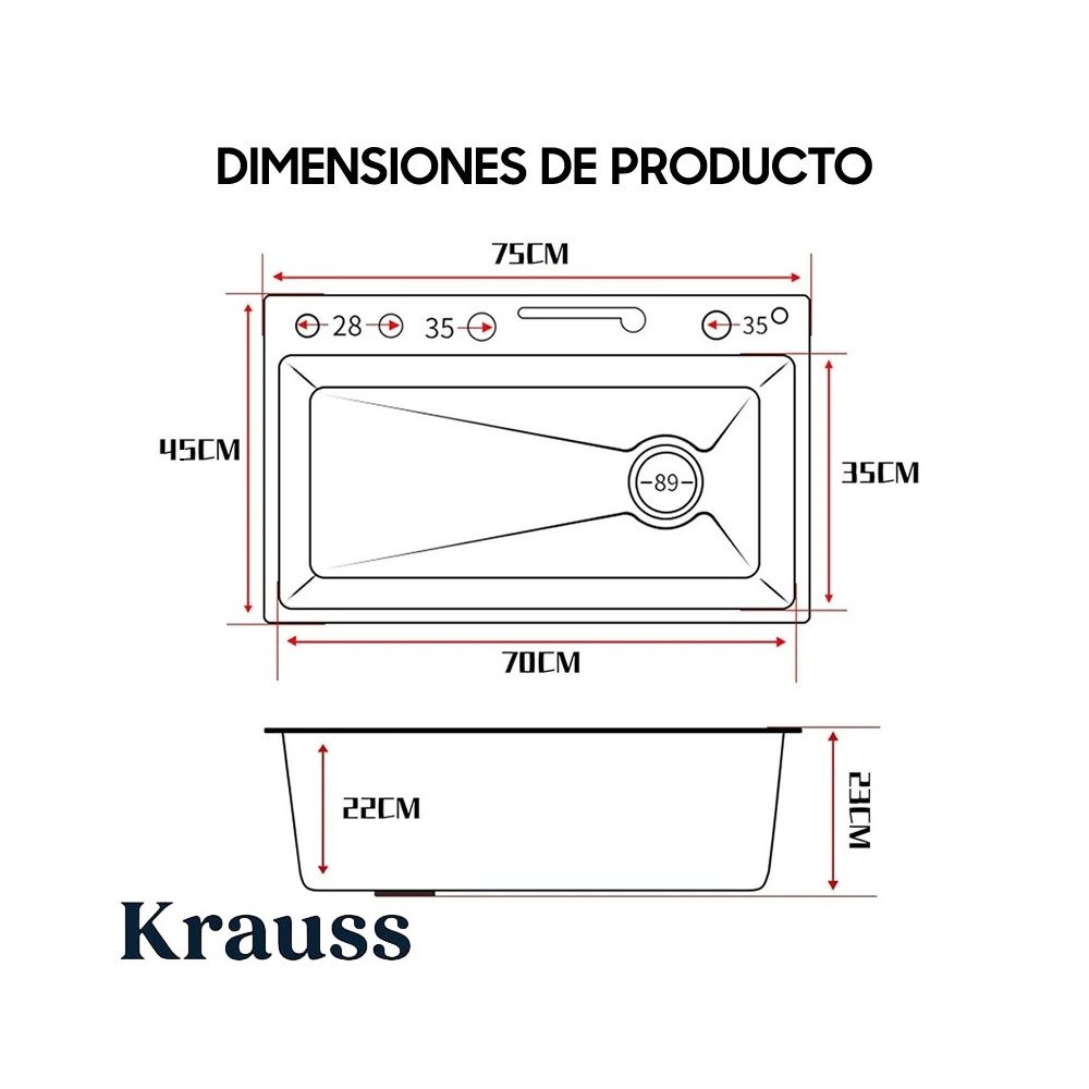 Fregadero Krauss de 1 Pozo Con Accesorios KRAUSS DIG NEG