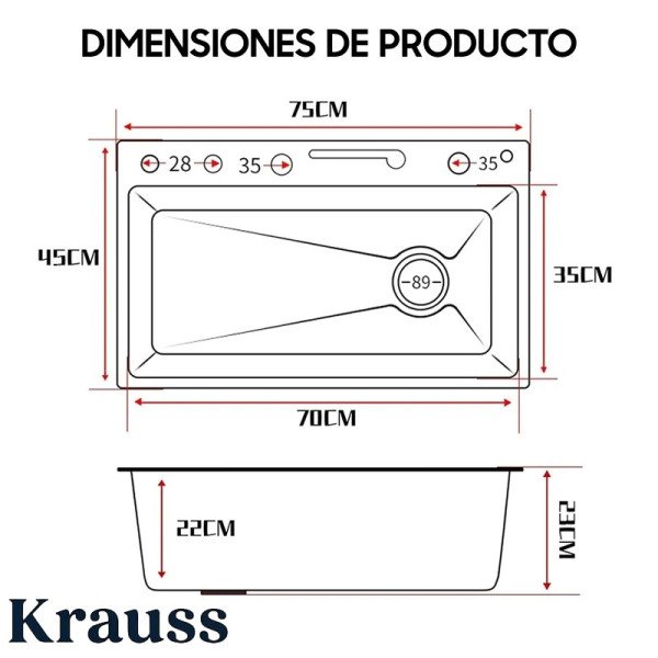 Fregadero Krauss de 1 Pozo Con Accesorios KRAUSS DIG NEG