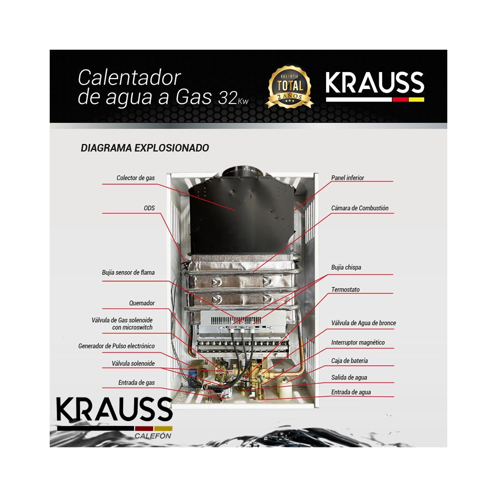 Calefón de Gas KRAUSS 26 Litros JSD32-W1