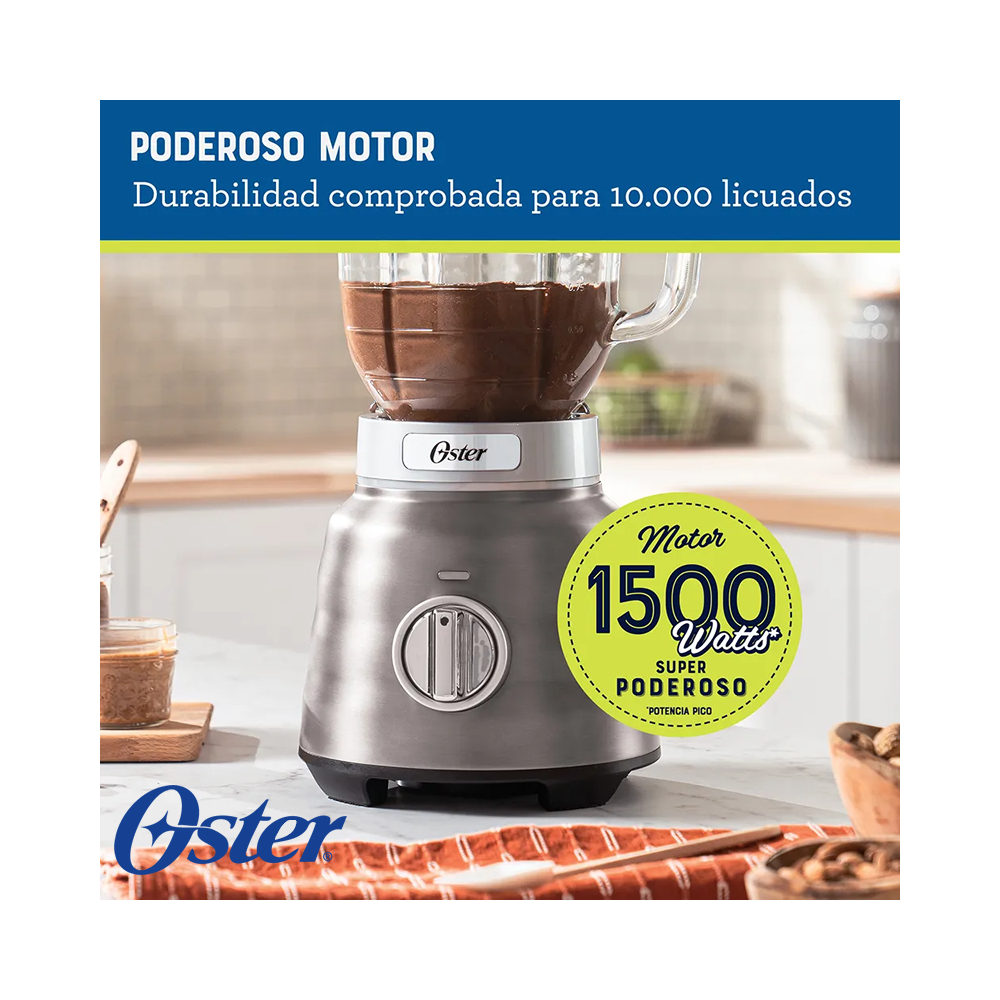 Licuadora Oster Max Reversible 1500 Watts - Jarra de Vidrio de 1.7 Litros BLSTPBRGR