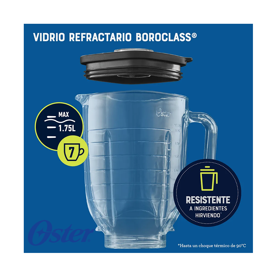 Licuadora Oster Max Reversible 1500 Watts - Jarra de Vidrio de 1.7 Litros BLSTPBRGR