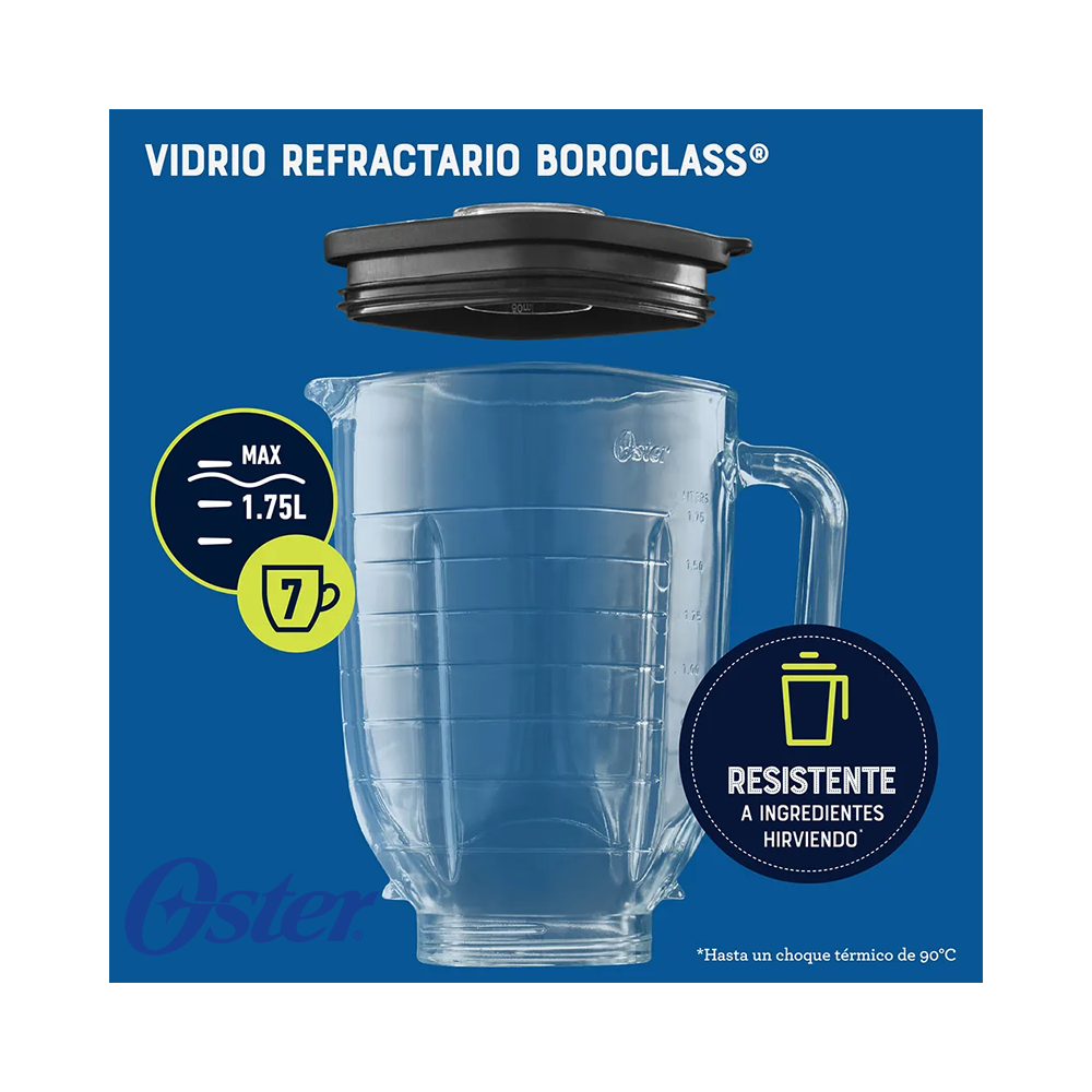 Licuadora Oster Max Reversible 1500 Watts - Jarra de Vidrio de 1.7 Litros BLSTPBRGR