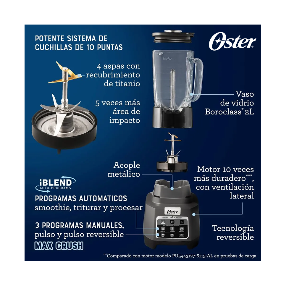 Licuadora Oster Profesional XTREME MIX 1500 Watts - Jarra de Vidrio de 2 Litros BLSTXPGBW
