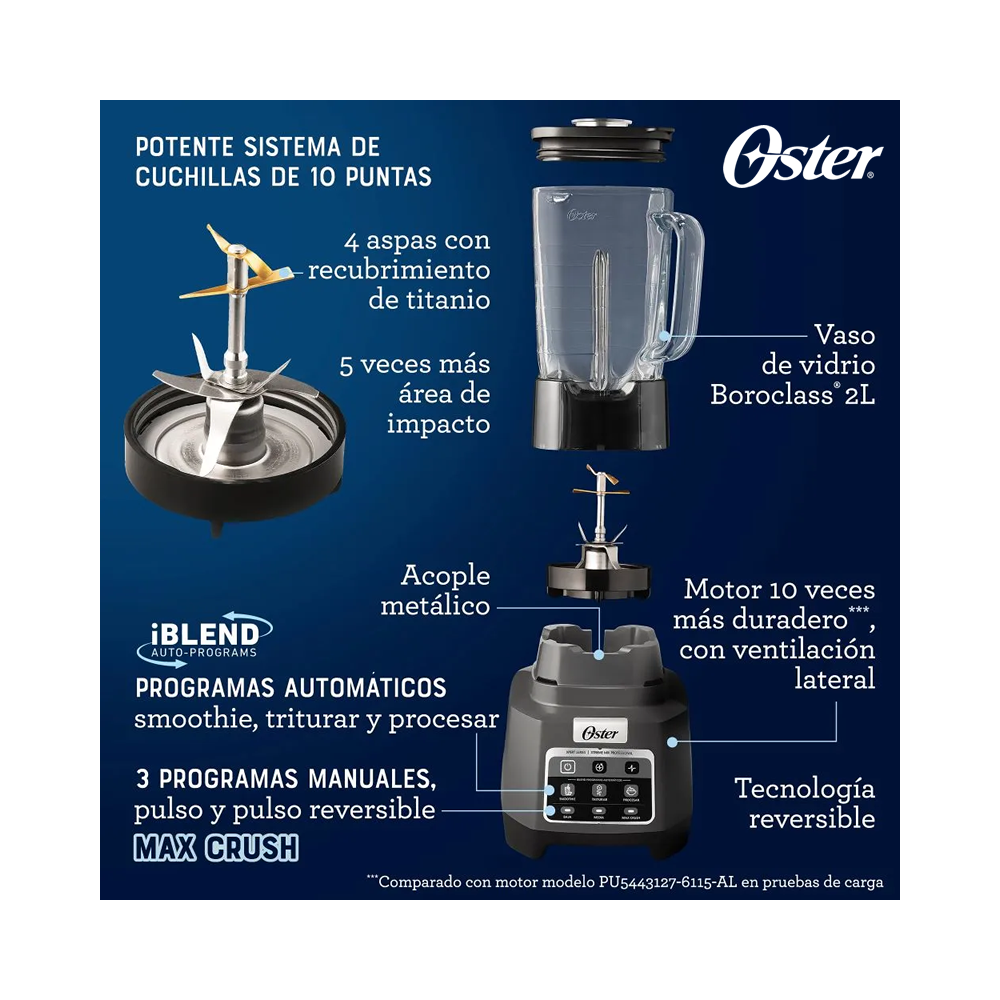 Licuadora Oster Profesional XTREME MIX 1500 Watts - Jarra de Vidrio de 2 Litros BLSTXPGBW