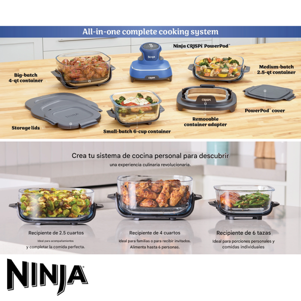 Freidora de Aire Ninja Crispi 1500 Watts + 3 Recipientes FN103CO