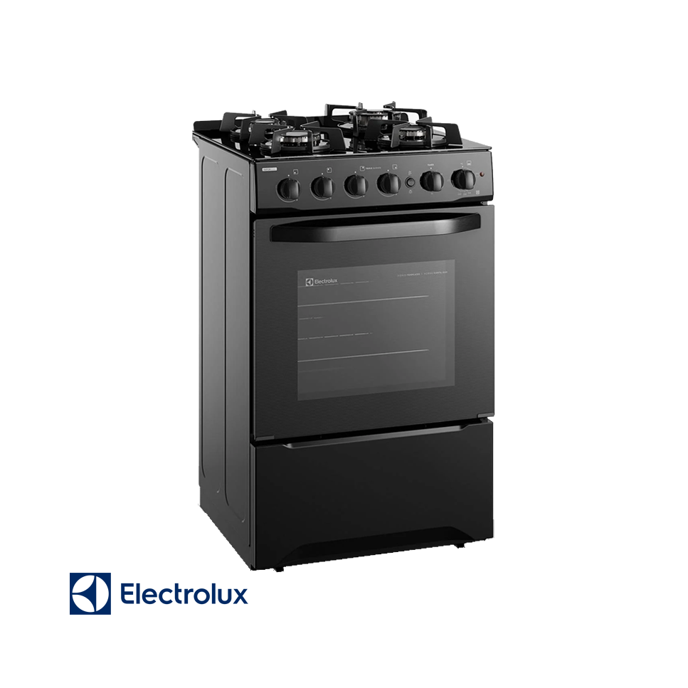 Cocina de Gas Electrolux Base de Vidrio Negro – 4 Quemadores Con Grill FE4GPE