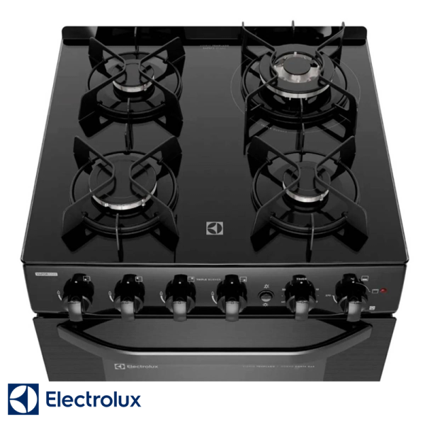 Cocina de Gas Electrolux Base de Vidrio Negro – 4 Quemadores Con Grill FE4GPE