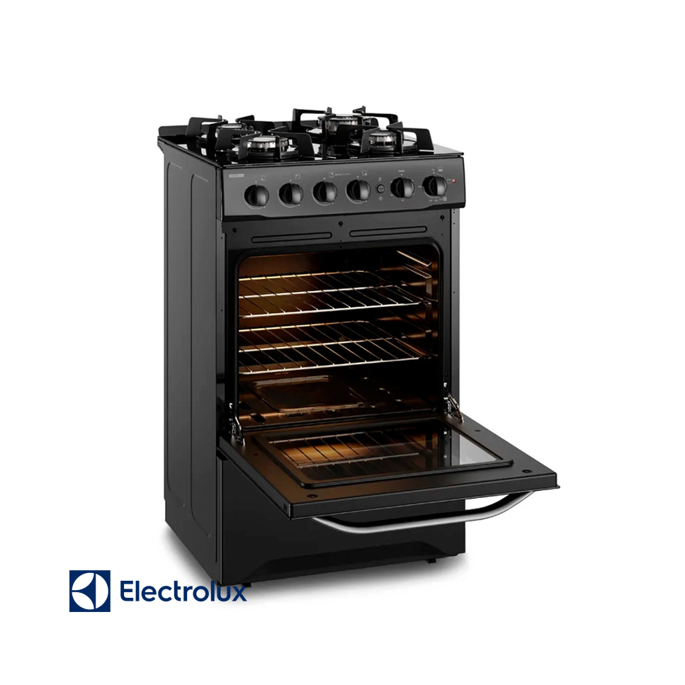 Cocina de Gas Electrolux Base de Vidrio Negro – 4 Quemadores Con Grill FE4GPE