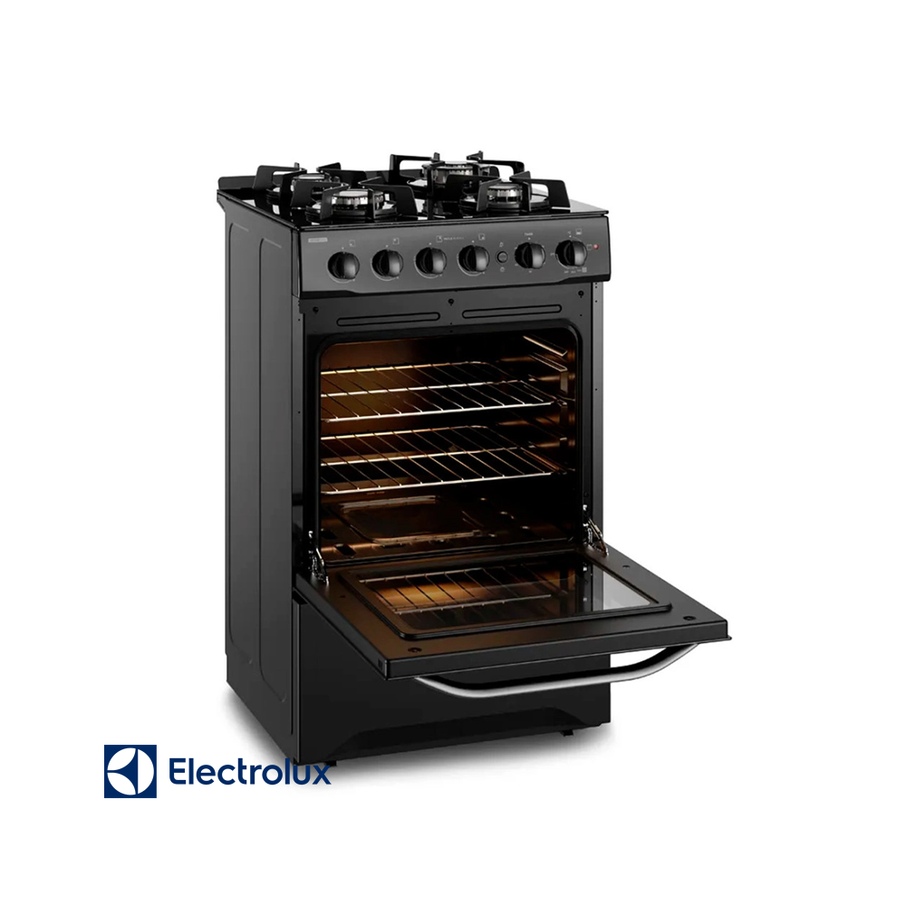 Cocina de Gas Electrolux Base de Vidrio Negro – 4 Quemadores Con Grill FE4GPE