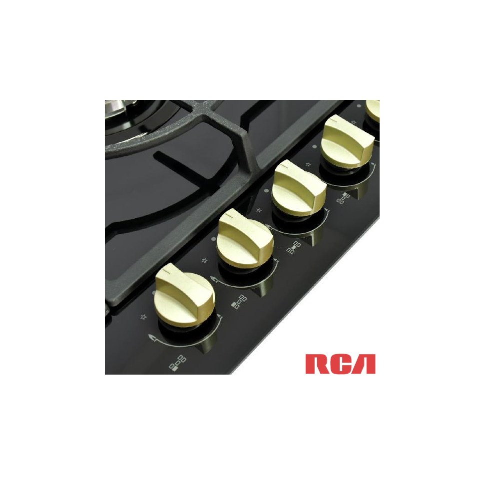 Encimera a Gas Empotrable RCA 5 Quemadores 86cm Vidrio Templado 90G-060