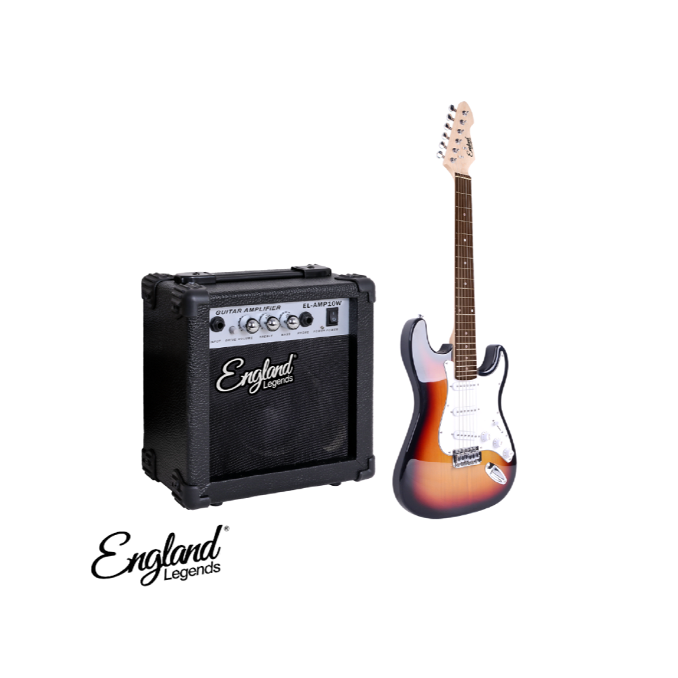 Guitarra Eléctrica Stratocaster England Legends Amarilla Con Bordes Negros + Amplificador de 10W EL-GEC 01 SB-AMP10