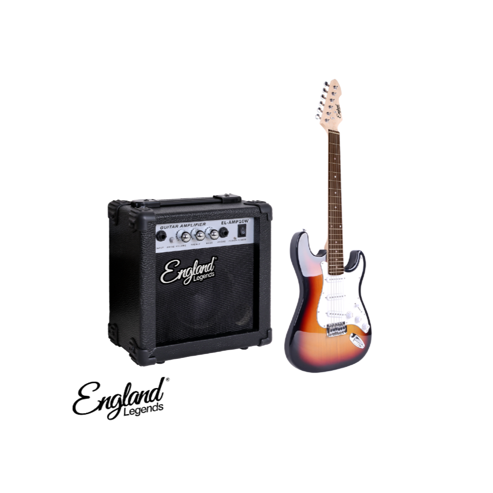 Guitarra Eléctrica Stratocaster England Legends Amarilla Con Bordes Negros + Amplificador de 10W EL-GEC 01 SB-AMP10