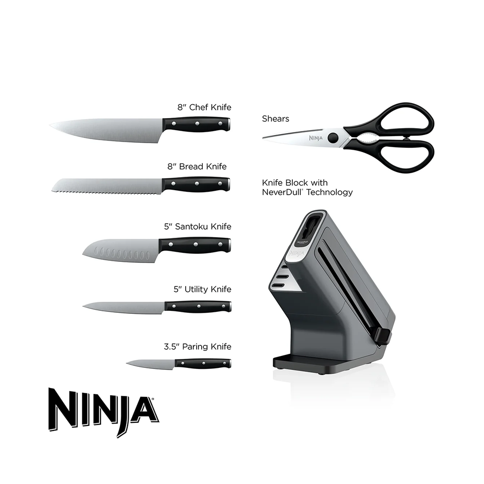 Juego de Cuchillos NINJA NEVERDULL 7 Piezas con Afilador K12007
