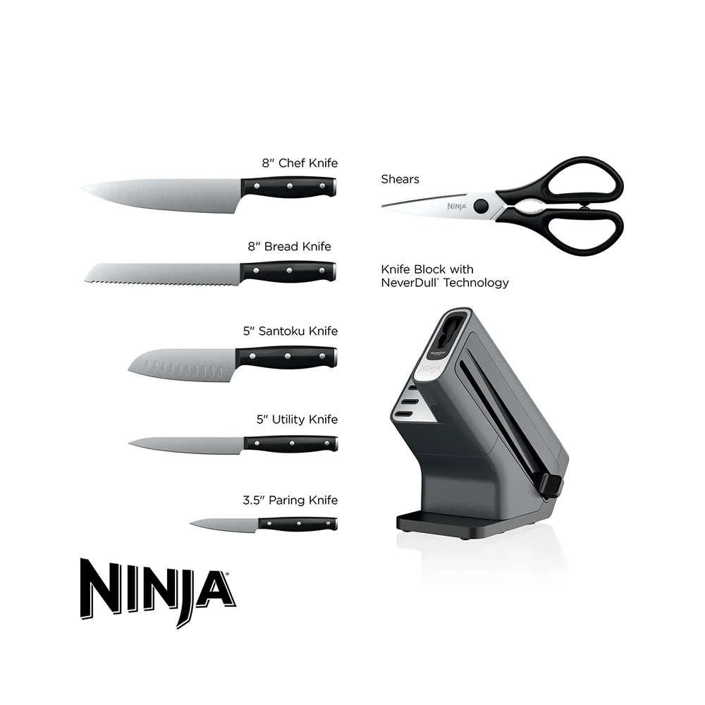 Juego de Cuchillos NINJA NEVERDULL 7 Piezas con Afilador K12007