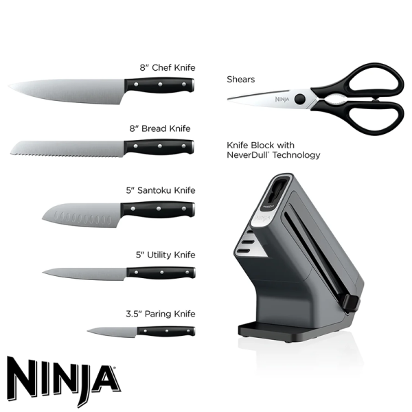 Juego de Cuchillos NINJA NEVERDULL 7 Piezas con Afilador K12007