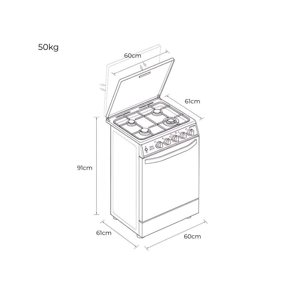 Cocina de Gas Ecoline 4 Quemadores Acero Panel Digital - DOMENICA