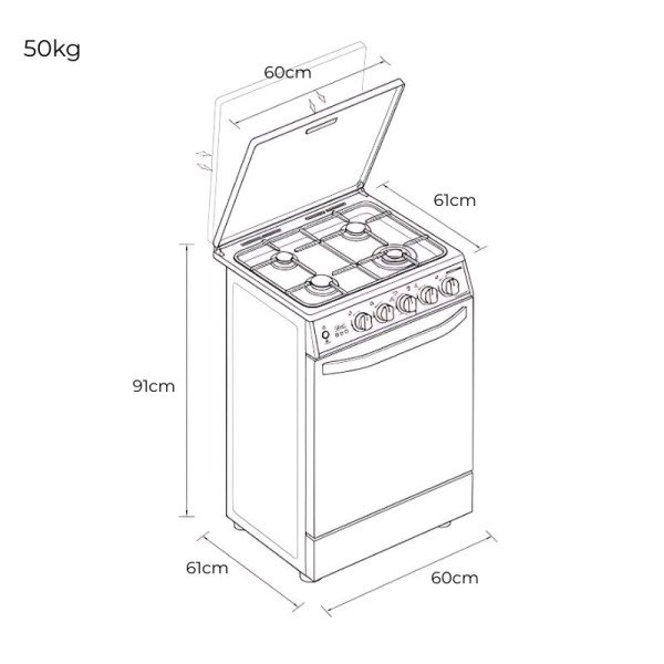Cocina de Gas Ecoline 4 Quemadores Acero Panel Digital - DOMENICA