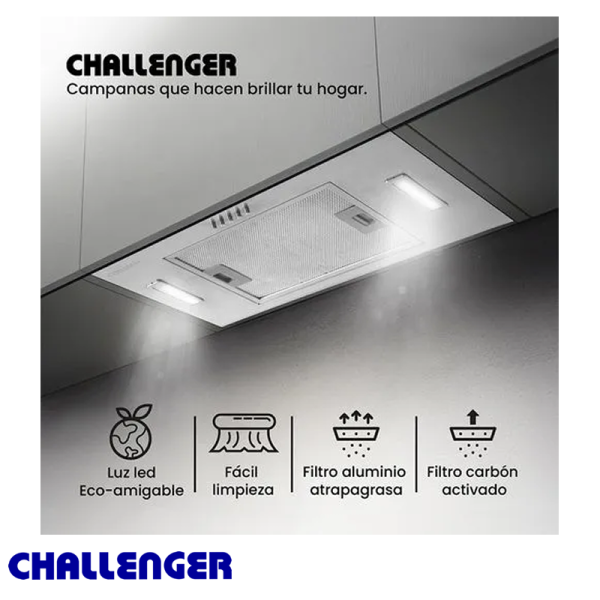 Canopio Extractor de Olores Challenger Empotrado 60cm de Acero Inoxidable CX4150