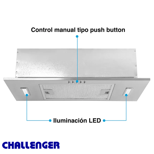 Canopio Extractor de Olores Challenger Empotrado 60cm de Acero Inoxidable CX4150