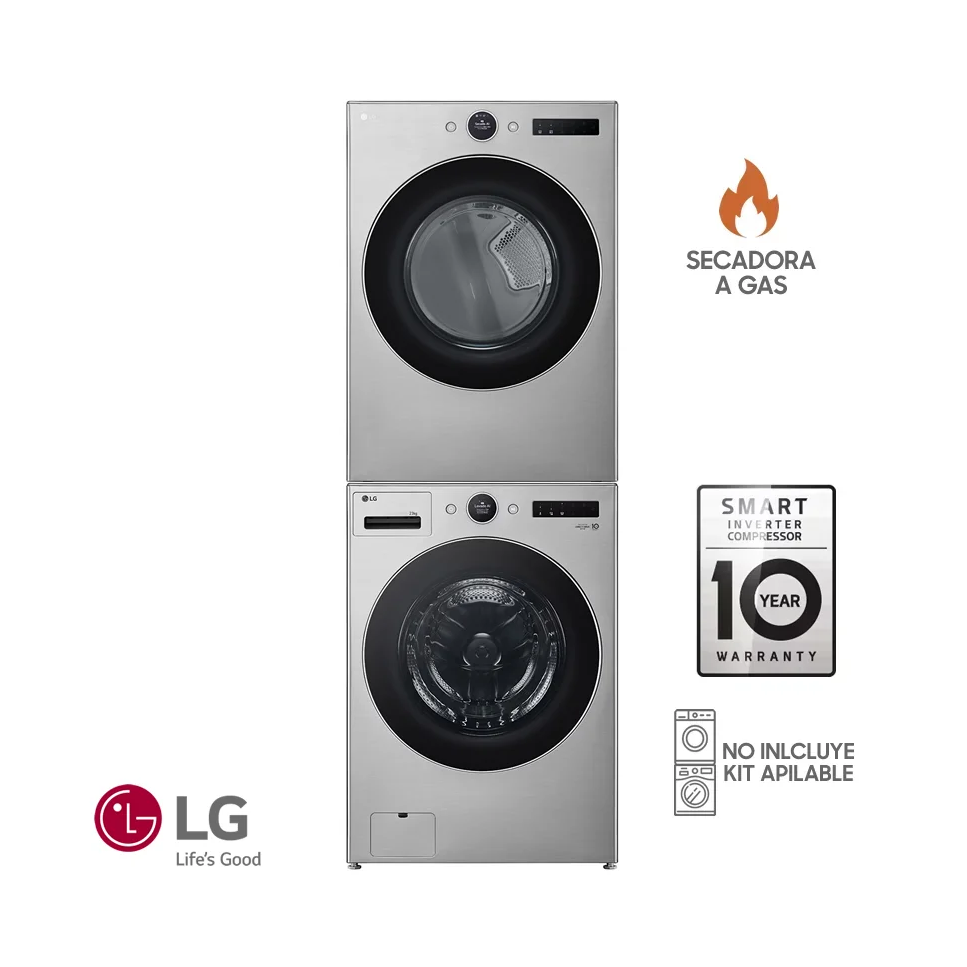 Combo Lavadora + Secadora de Gas LG 23 Kgs – 51 Lbs Inverter