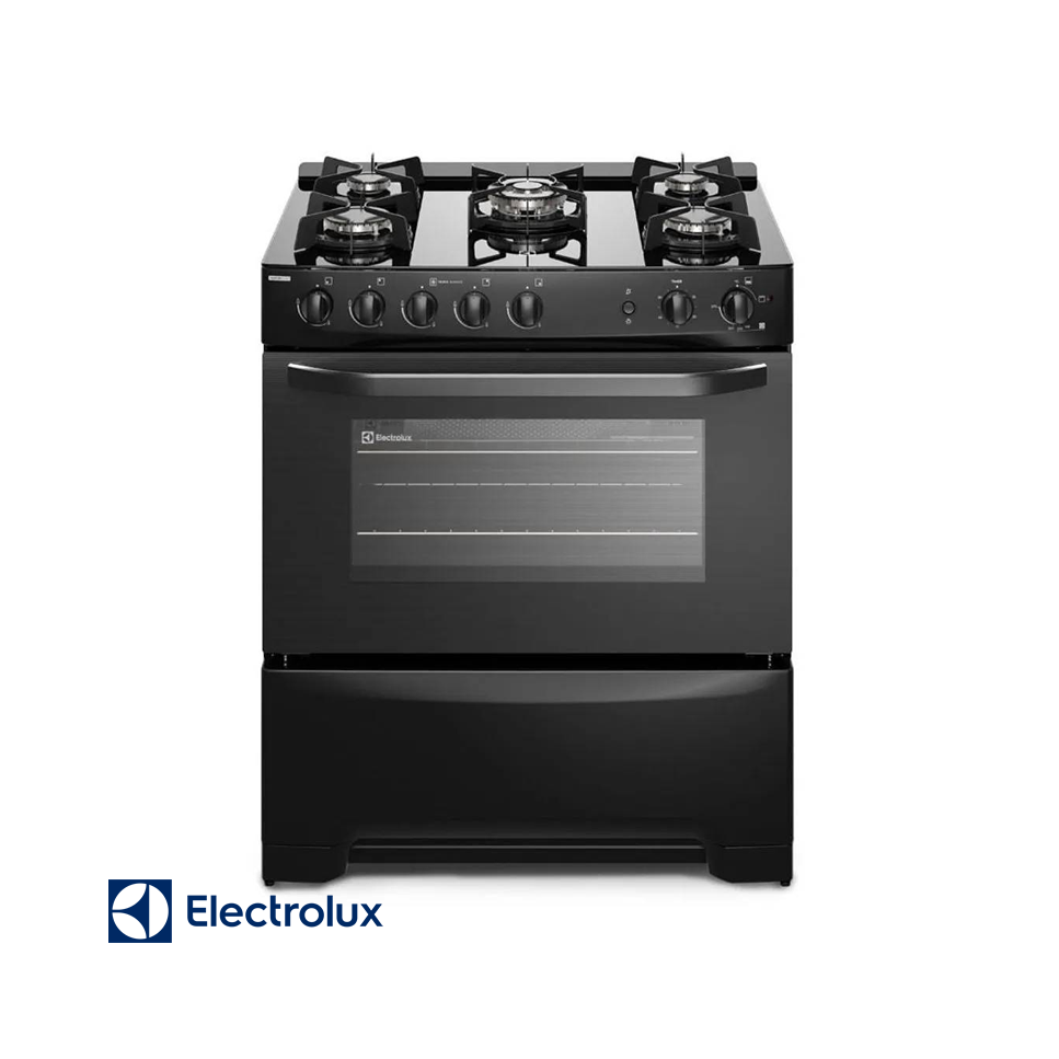 Cocina de Gas Electrolux Base de Vidrio Negro – 5 Quemadores Con Grill FE5GPE