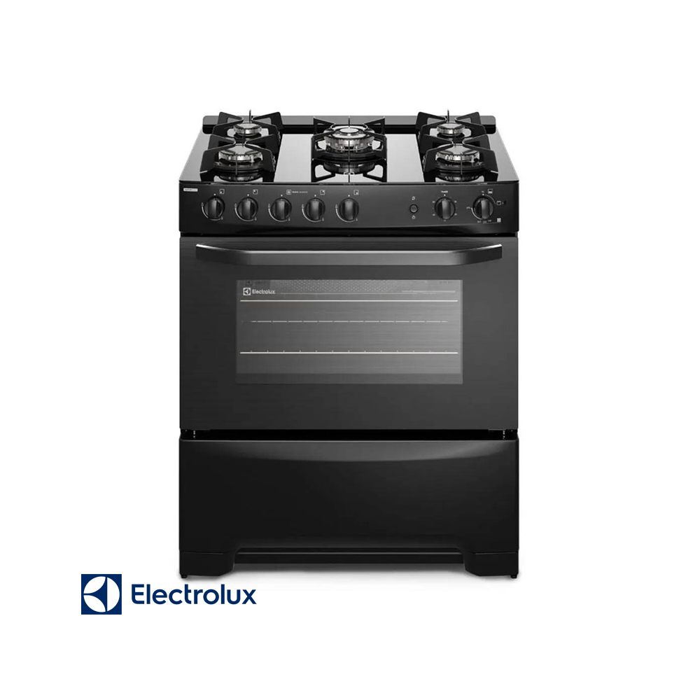 Cocina de Gas Electrolux Base de Vidrio Negro – 5 Quemadores Con Grill FE5GPE