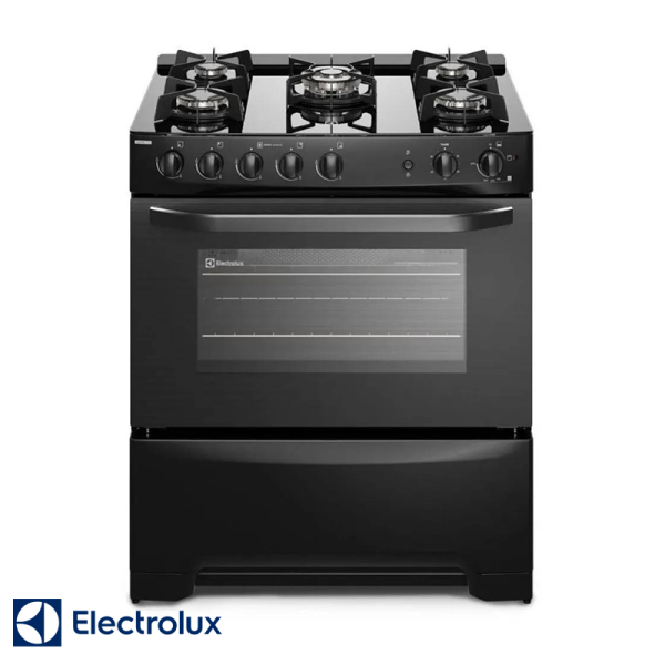 Cocina de Gas Electrolux Base de Vidrio Negro – 5 Quemadores Con Grill FE5GPE