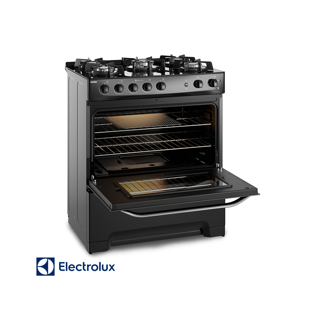 Cocina de Gas Electrolux Base de Vidrio Negro – 5 Quemadores Con Grill FE5GPE