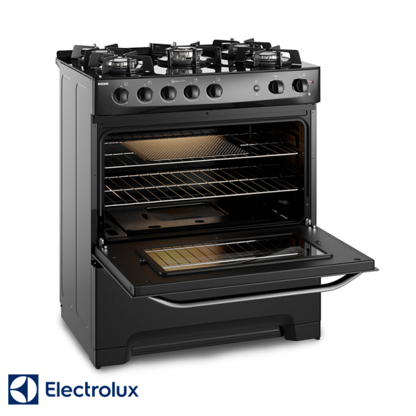 Cocina de Gas Electrolux Base de Vidrio Negro – 5 Quemadores Con Grill FE5GPE