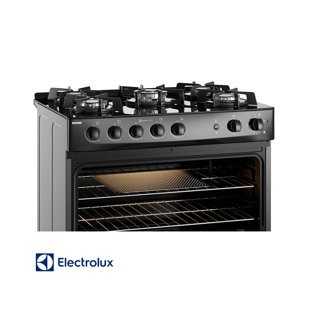 Cocina de Gas Electrolux Base de Vidrio Negro – 5 Quemadores Con Grill FE5GPE