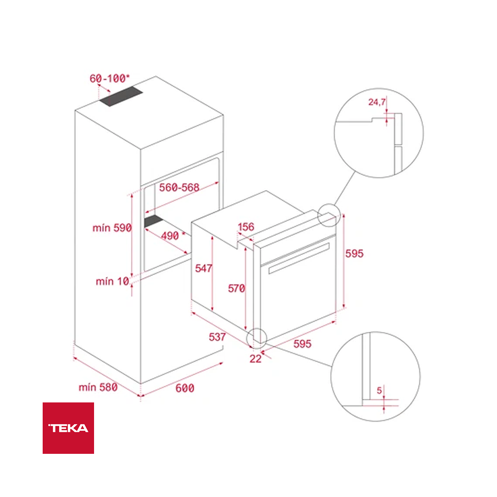 Horno Eléctrico Empotrable 60cm Teka 6 Funciones HSB 6150 FBK