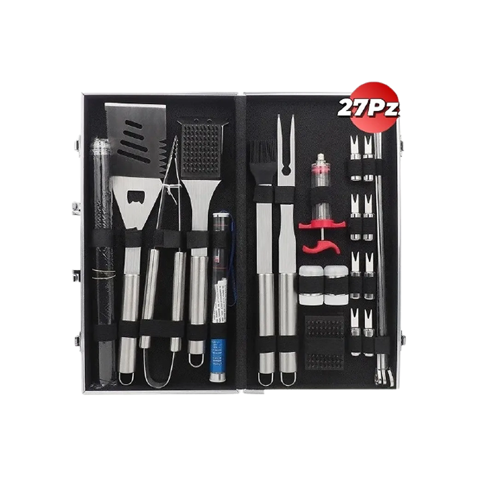 Kit Bbq Maletin Con Accesorios Para Parrilla De 27 Piezas BBQ2700