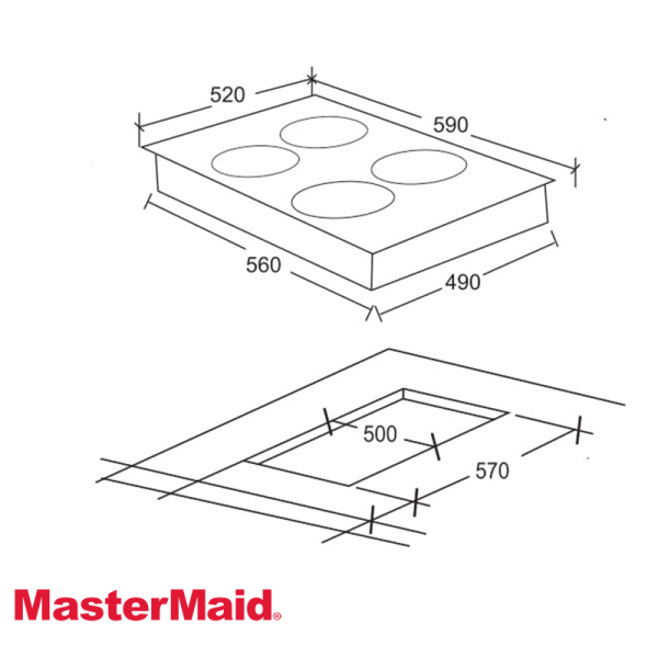 Encimera Electrica MasterMaid 4 Zonas 59cm 6200W Empotrable 87039
