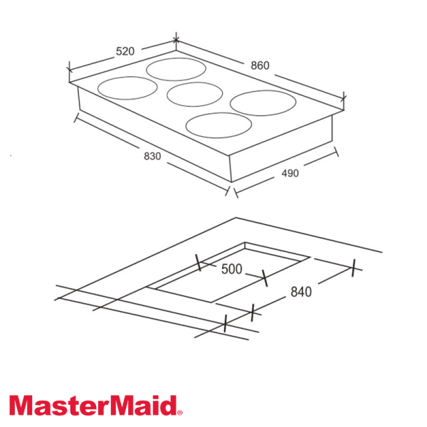 Encimera de Inducción MasterMaid 5 Zonas 86cm 900W Empotrable 105677