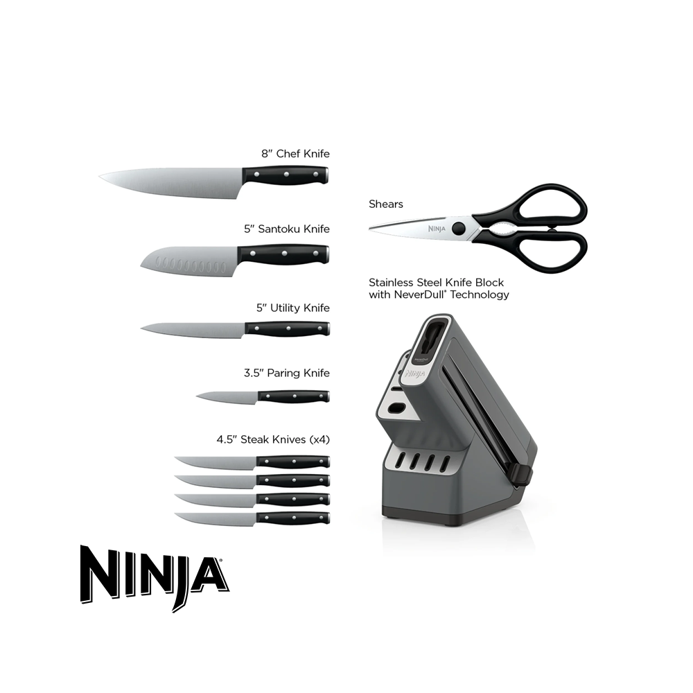 Juego de Cuchillos NINJA NEVERDULL 10 Piezas con Afilador K12010