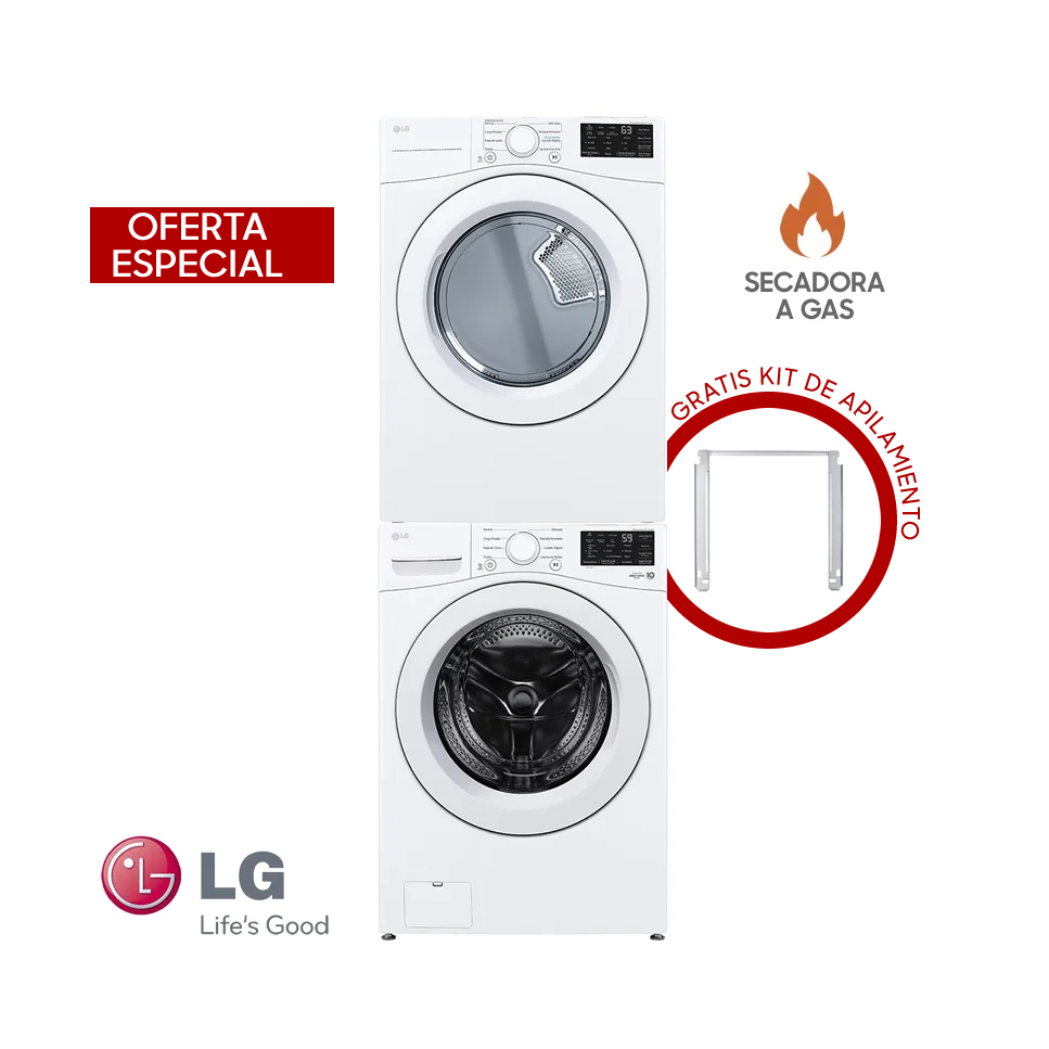 Combo Lavadora + Secadora de Gas LG 25 Kgs – 55 Lbs Inverter