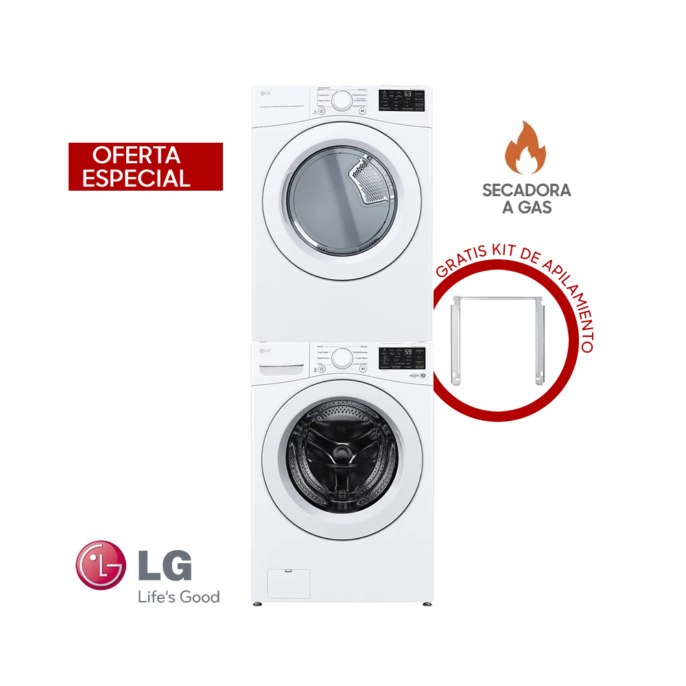 Combo Lavadora + Secadora de Gas LG 25 Kgs – 55 Lbs Inverter