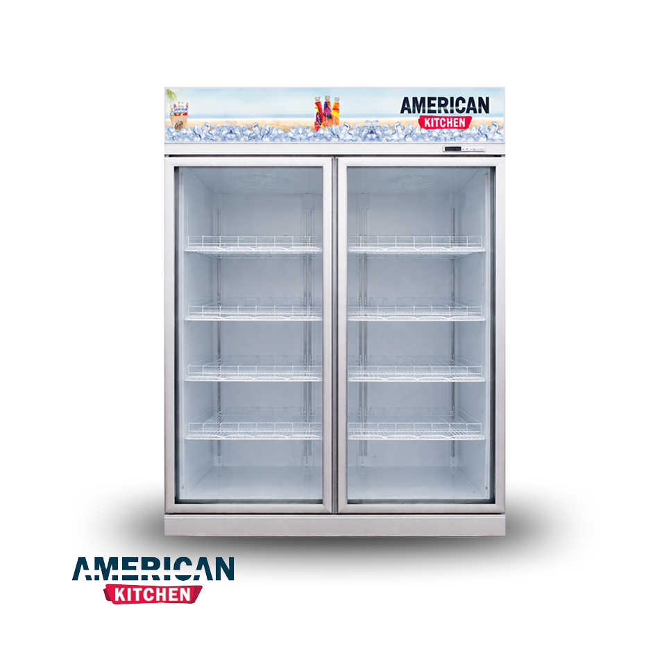 Vitrina Refrigeradora American Kitchen 1000 Litros Doble Puerta de Vidrio Panorámico AGR-870