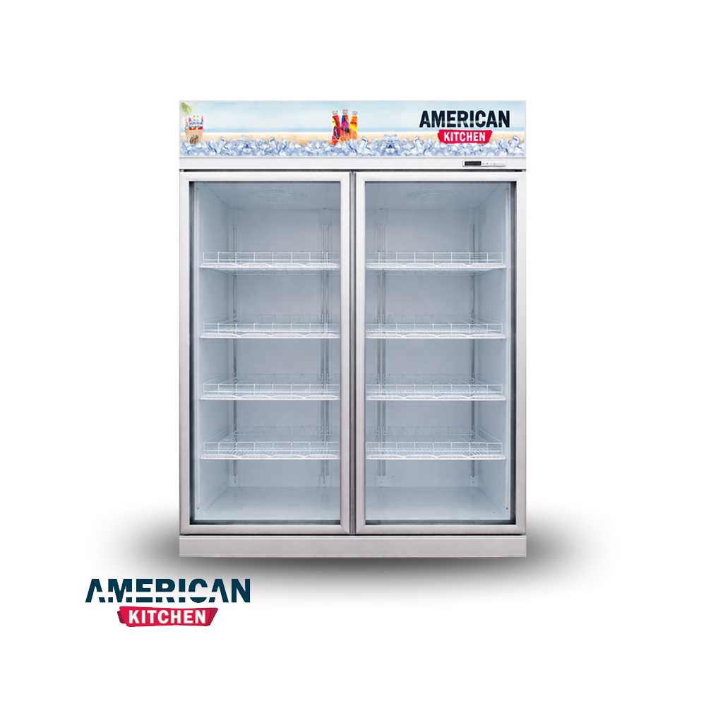 Vitrina Refrigeradora American Kitchen 1000 Litros Doble Puerta de Vidrio Panorámico AGR-870