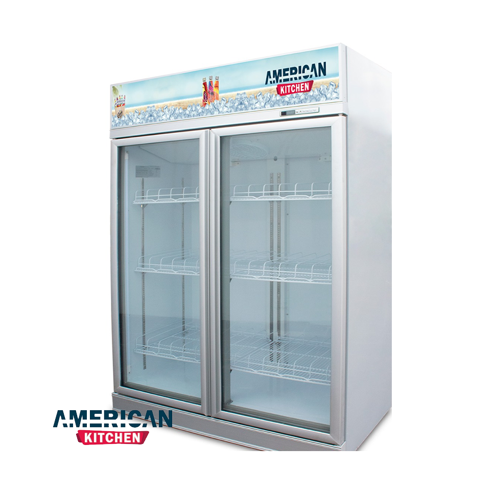 Vitrina Refrigeradora American Kitchen 1000 Litros Doble Puerta de Vidrio Panorámico AGR-870