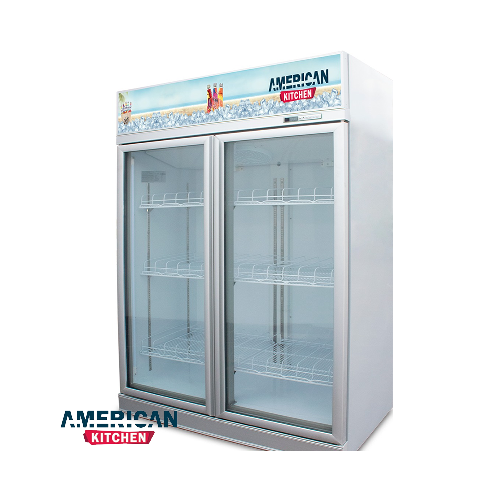 Vitrina Refrigeradora American Kitchen 1000 Litros Doble Puerta de Vidrio Panorámico AGR-870