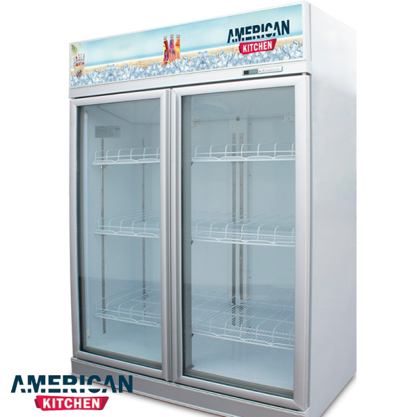 Vitrina Refrigeradora American Kitchen 1000 Litros Doble Puerta de Vidrio Panorámico AGR-870