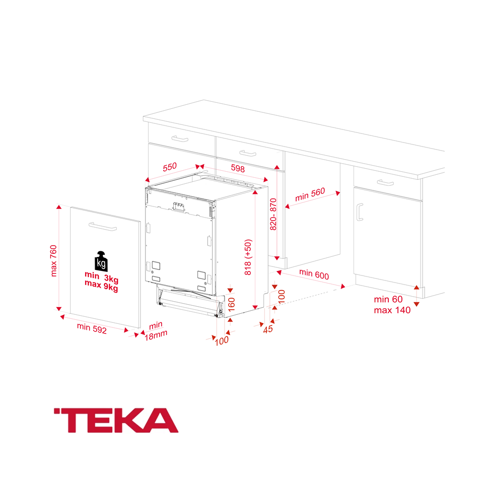 Lavavajillas TEKA Empotrable de 15 Cubiertos 9 Programas de Lavado DFI 46950