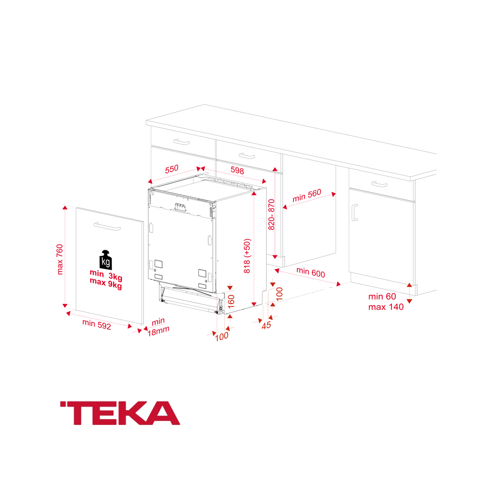 Lavavajillas TEKA Empotrable de 15 Cubiertos 9 Programas de Lavado DFI 46950