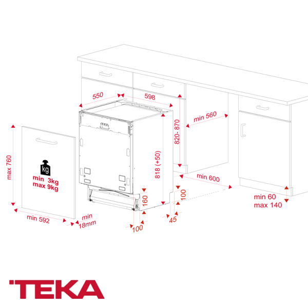Lavavajillas TEKA Empotrable de 15 Cubiertos 9 Programas de Lavado DFI 46950