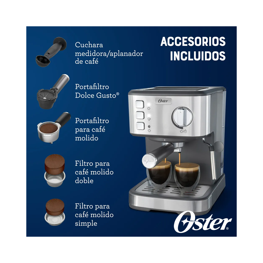 Cafetera Oster Compacta - Espresso, Latte y Capuchino BVSTEM5502
