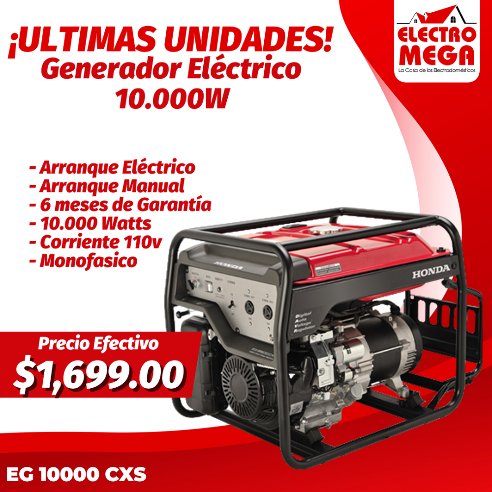 Generador Eléctrico Monofásico de 10000 Watts EG 10000 CXS