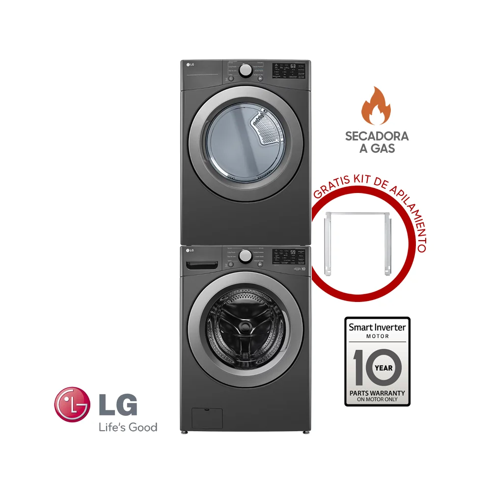 Combo Lavadora + Secadora de Gas LG 25 Kgs – 55 Lbs Inverter