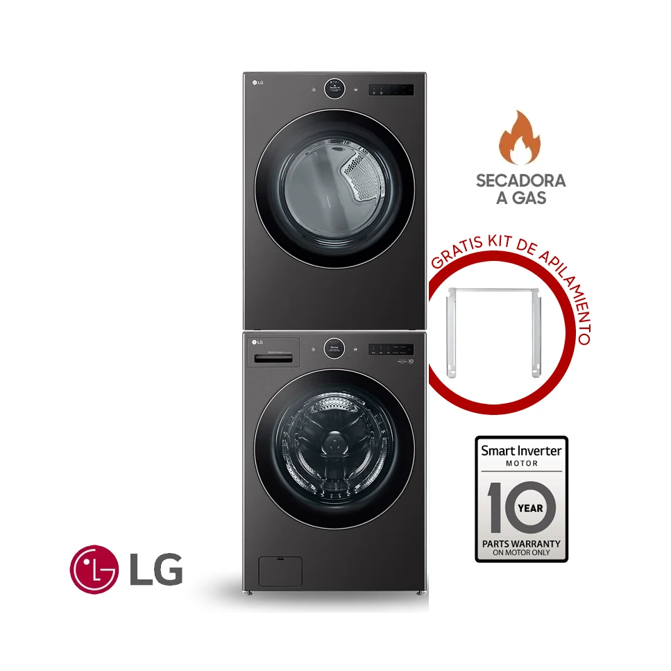 Combo Lavadora + Secadora de Gas LG 23 Kgs – 51 Lbs Inverter